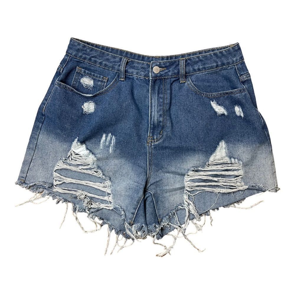 Shein Curve Sz 0XL Bleached Distressed Blue Cutoff Jean Shorts Relaxed EUC